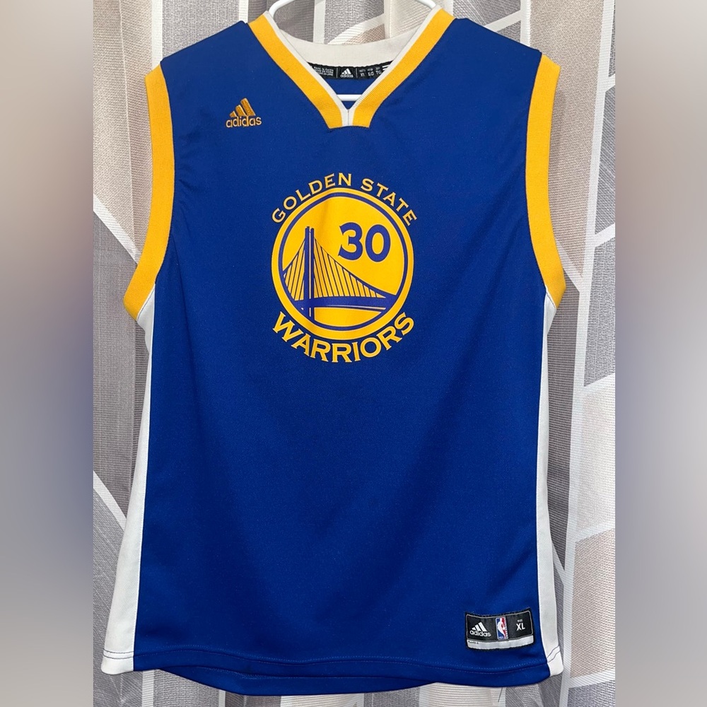 Adidas GSW Steph Curry 30 Blue and Gold Jersey Boys XL